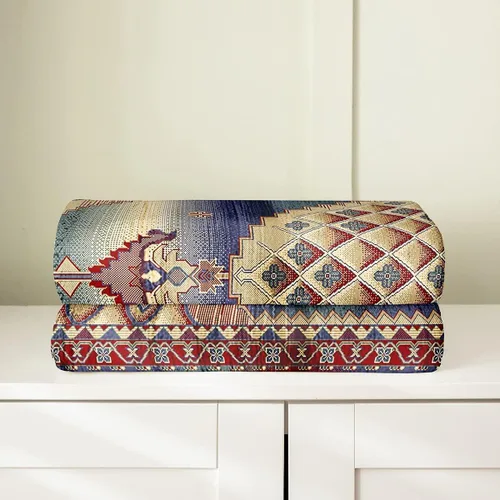 Vista 4 de Erosebridal Manta Bohemia de Tiro 40x50 Pulgadas, Retro Azul Amarillo Degradado Rojo Floral Bohemio Tribal de Vellón, Vintage Antiguo Enrejado