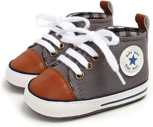 Vista 4 de KIDSUN - Zapatos deportivos unisex de caña alta para bebés mezclilla de lona suela antideslizante suaves para los primeros pasos