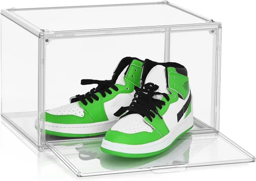 Vista 9 de Paquete de 2 cajas de zapatos de acrílico para armario, transparentes, apilables, tamaño 12 contenedores de almacenamiento de zapatos con tapas