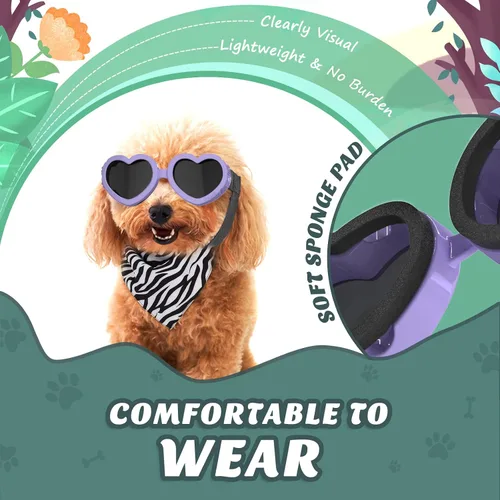 Vista 4 de Lewondr Gafas de sol para perros pequeños, protección UV, gafas de protección para los ojos con correa ajustable, gafas de sol en forma de corazón