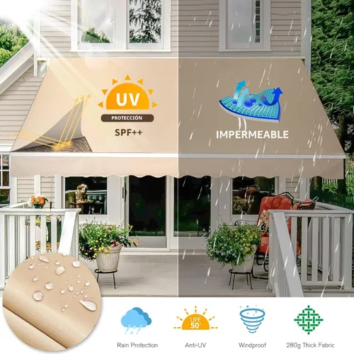 Vista 4 de AECOJOY Toldo Retráctil para Patio de 8.2'×6.5' Sombra Solar Cubierta de Toldo Dosel para Patio Exterior Sunsetter Toldos de Terraza con Manivela