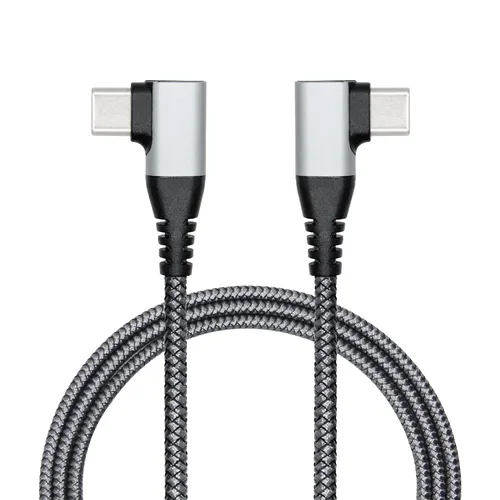 Vista 9 de Cable USB C a USB C en ángulo recto de 3.3 ft/3 pies, 90 grados, 60 W, PD tipo C, cable trenzado de nailon de carga rápida y transmisión de datos