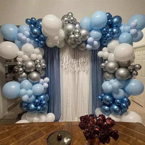 Vista 8 de Globos azules en diferentes tamaños 5 10 12 18 pulgadas - 134 piezas Globos azules metálicos cromados para arco de guirnalda, baby shower