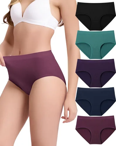 Vista 7 de BAMBOO COOL Ropa interior de mujer de cintura alta bragas sin costuras para Multicolor-5pack-cintura alta-b