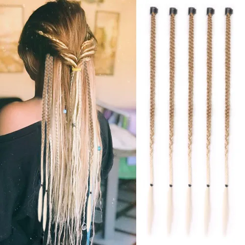 Vista 11 de Extensiones de cabello trenzado, 5 piezas de trenzas de bebé con fleco frontal, cabello largo trenzado, cabello natural suave para mujeres, uso