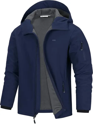 Vista 14 de 33,000ft Chaqueta de softshell con capucha para hombre, impermeable, ligera, aislada, cortavientos, forro de forro polar, chaqueta de lluvia Verde