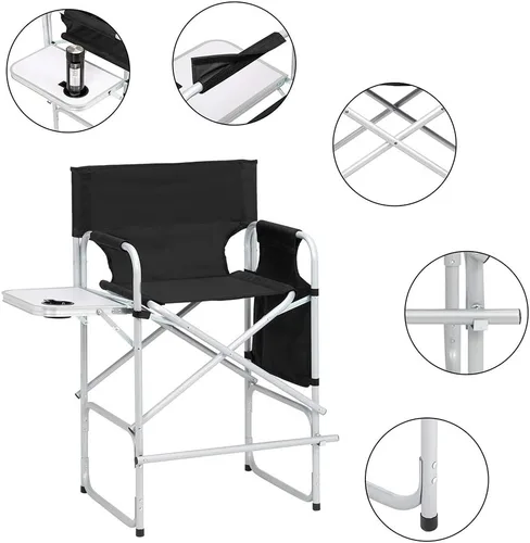 Vista 5 de Vasitelan Silla plegable alta para directores con bolsa de almacenamiento para mesa auxiliar, altura de barra portátil para maquilladores, marco