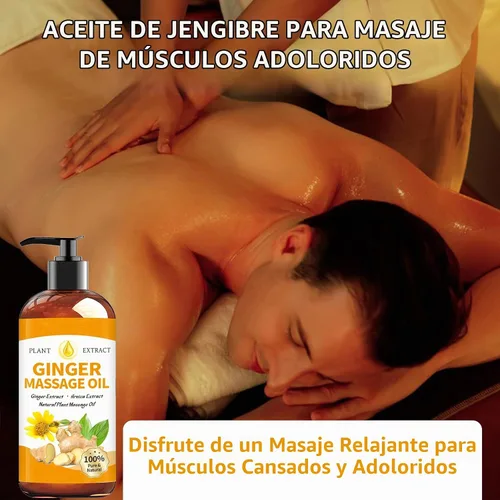 Vista 5 de Aceite de masaje de jengibre de drenaje linfático para terapia de masaje, aceite de masaje muscular dolorido, aceite corporal natural para hombres