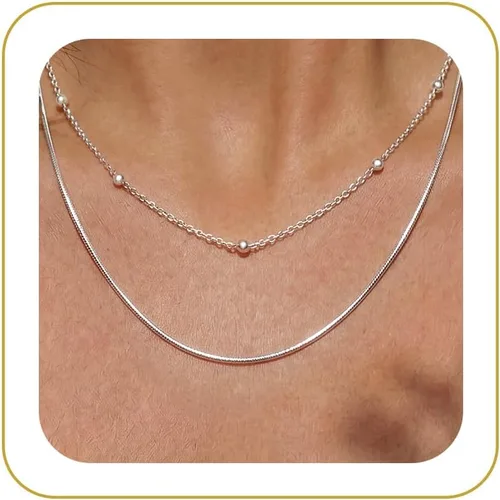 Vista 19 de Tewiky Layered Necklaces for Women Non Tarnish- Chunky 14k Gold Plated Herringbone/Snake/Rope/Box/Cuban Link Chain for Women Waterproof Layering
