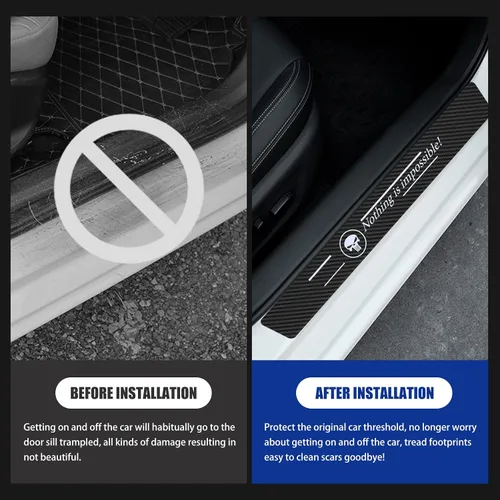 Vista 4 de NEFZT508KLT-4PS - Protector de umbral de puerta de cuero de fibra de carbono para automóvil, protector universal de pedal de bienvenida, resistentes