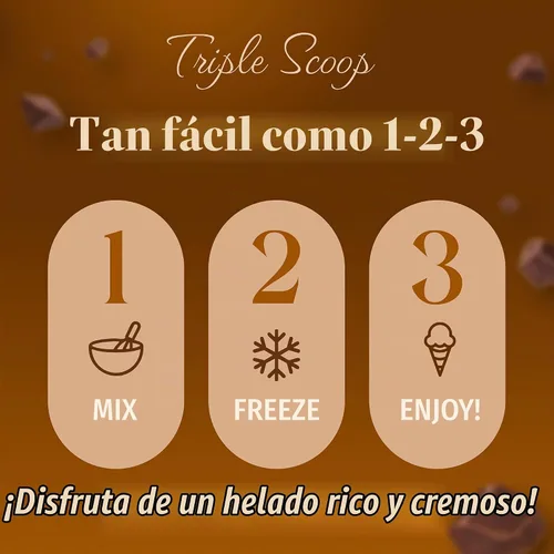 Vista 4 de Triple Scoop - Mezcla de helado de chocolate prémium para hacer helados. Simple, fácil, delicioso. De mezcla gourmet a máquina en 5 minutos, hace 2