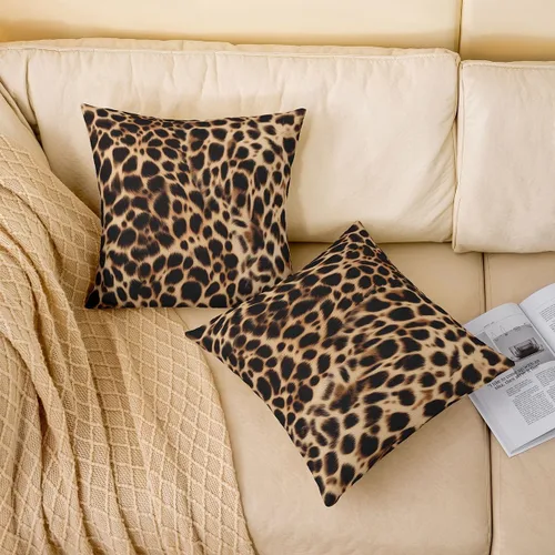 Vista 3 de Feelyou Juego de 2 fundas de almohada de leopardo de 16 x 16 pulgadas, fundas decorativas con estampado de guepardo, decoración del hogar, funda