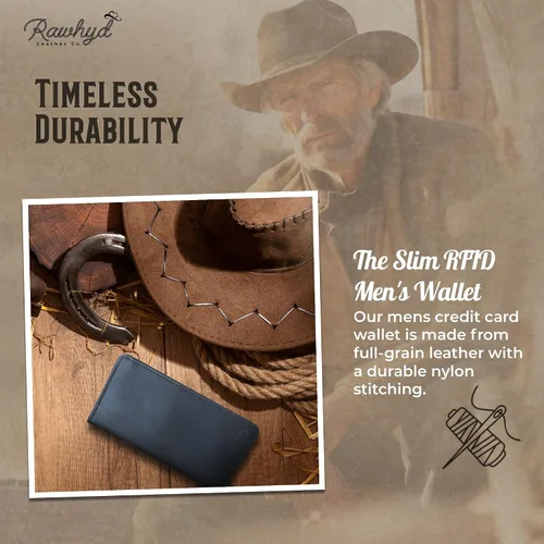 Vista 7 de RAW HYD - Cartera larga de cuero para hombres Funda de chequera doble un gran regalo para hombres