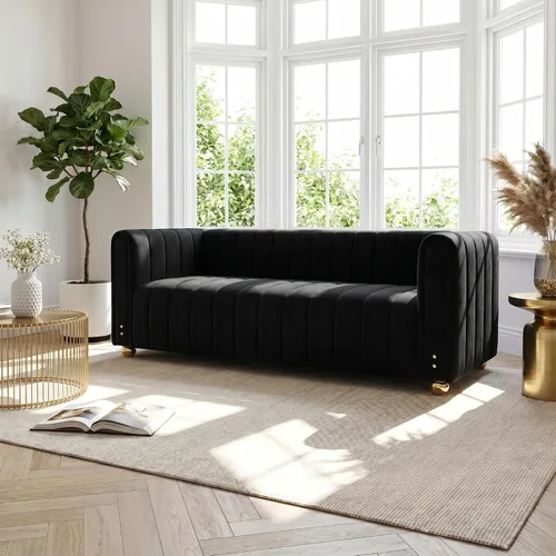 Vista 3 de Sofá de terciopelo de 81 pulgadas, sofá moderno de mediados de siglo para 3 personas, sofás de terciopelo copetudos para sala de estar, apartamento