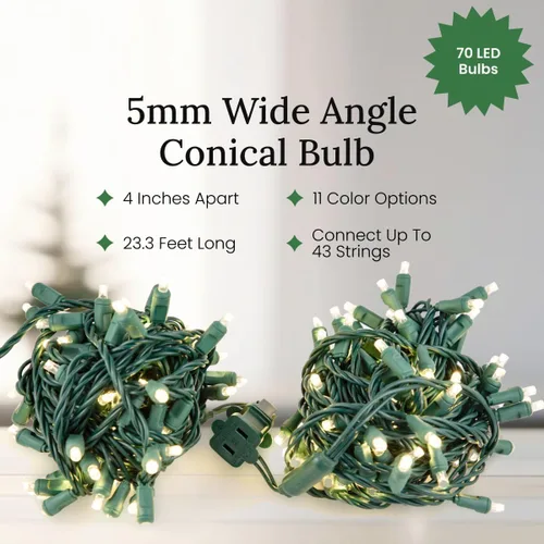 Vista 3 de Luces LED de Navidad profesionales – 70 unidades de luces cónicas gran angular – Juego de luces de grado profesional para interiores y exteriores