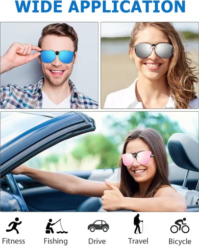 Vista 5 de 3 pares de lentes de sol polarizados con clip de ojo de gato, lentes de sol abatibles, lentes de sol ligeros con clip de metal sin montura para mujer