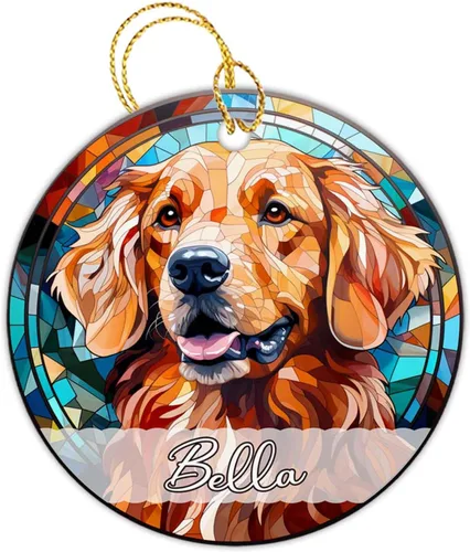 Vista 12 de Amstaff - Adornos personalizados para perros Amstaff para árbol de Navidad con nombre, adorno estilo vitral para perros, regalos para amantes