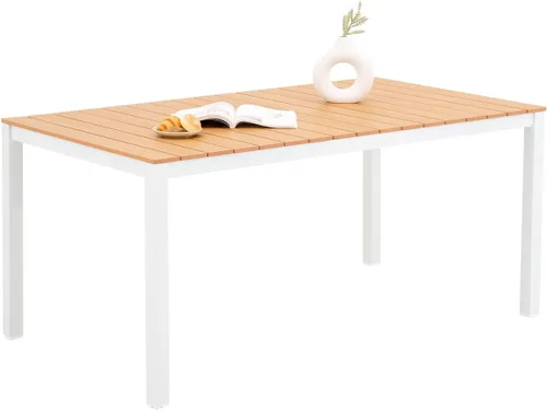 Vista 9 de Mesa de comedor al aire libre para 4-6 personas Mesa de comedor rectangular de aluminio para patio Gris