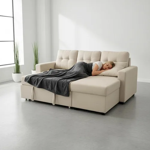 Vista 4 de Container Furniture Direct Sofá cama convertible en forma de L Sofá cama modular extraíble que ahorra espacio para apartamentos y salas de estar