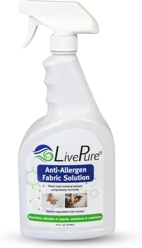Vista 8 de LivePure Spray de tela antialérgeno de 3 onzas para superficies domésticas. Spray antialérgeno a base de plantas para ácaros del polvo y caspa