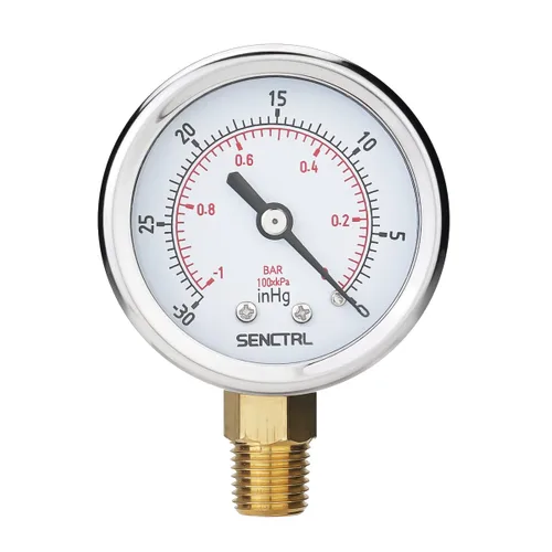 Vista 15 de SENCTRL - Medidor de presión de vacío de 30inHg, esfera de 2", NPT de 1/8, montaje inferior, estuche de acero inoxidable, resistente al agua