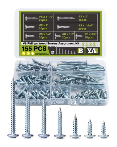 Vista 6 de Tornillos de madera negra, #8-32 Kit surtido de tornillos de 155 piezas Phillips modificada cabeza de armadura de madera tornillos de metal rápido