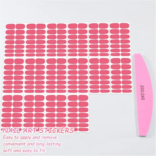 Vista 6 de 16 hojas de envolturas de uñas rosas para mujer, tiras de esmalte de uñas de color sólido, tiras de uñas de gel, autoadhesivas, calcomanías