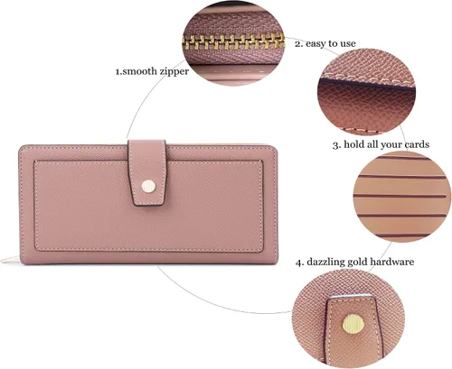 Vista 4 de Cartera organizadora de cuero para mujer con chequera y tarjetero - 2 estilos, Malva pálida-2, Classic