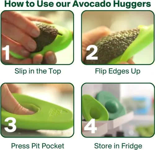 Vista 3 de Food Huggers Kit de iniciación Zero Waste (7 piezas) - Fundas protectoras de aguacate (juego de 2) + reutilizables de silicona para guardar