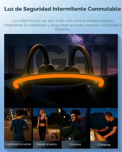 Vista 3 de Auriculares de conducción ósea de oído abierto, IP66 impermeable, auriculares con transductor integrado para correr con modo dual, luz de seguridad