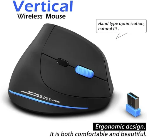 Vista 6 de ZLOT Ratón inalámbrico vertical, ratones ergonómicos ópticos USB de 2.4 G con 3 DPI ajustables 100016002400 y 6 botones para laptop, PC