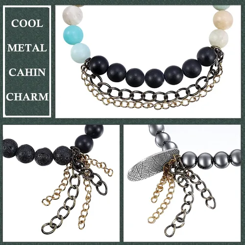 Vista 3 de Pulseras de piedra de lava natural de 0.315in para hombres, difusor de aceites esenciales de cristal curativo, pulsera de chakras, yoga, energía