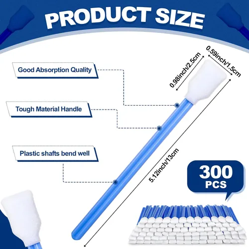 Vista 2 de Dunzy 300 piezas bastoncillos de limpieza de espuma con punta de esponja azul cuadrada rectangular de 5.12" para impresoras de inyección de tinta