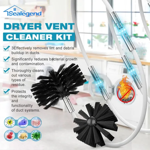 Vista 2 de Sealegend Kit de limpiador de ventilación de secadora de 30 pies, removedor de pelusas, 2 cepillos flexibles mejorados de conexión rápida
