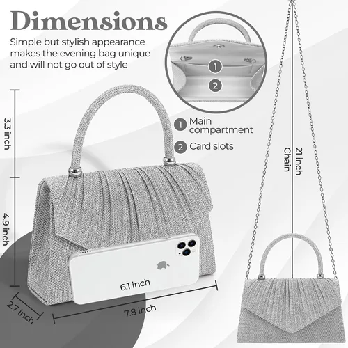 Vista 7 de Bolso de noche brillante para mujer, bolso de mano pequeño y brillante para mujer, para boda, fiesta, bolso de hombro para mujer