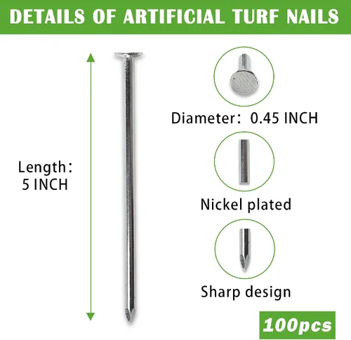 Vista 2 de SUNTURF Paquete de 100 clavos de plástico de 5 pulgadas, estacas de césped artificial, estacas de metal galvanizado en espiral para paisajismo