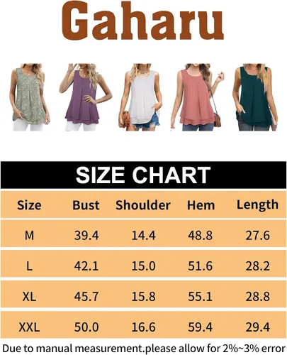 Vista 6 de Gaharu Blusa casual sin mangas para mujer, de doble capa, estilo casual, con vuelo