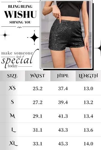 Vista 7 de Pantalones cortos de lentejuelas para mujer, de cintura alta, elásticos, pierna recta, pantalones cortos para fiesta, concierto, brillantes