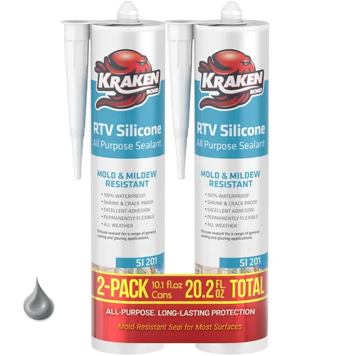 Vista 42 de Kraken Bond Sellador de silicona negro resistente al agua Cartucho de 100 a 10 onzas líquidas, RTV silicona para calafatear cocina y baño, todo uso