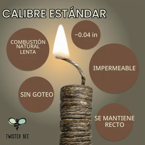 Vista 8 de Mecha de cáñamo 100% natural con revestimiento de cera de abeja natural (autodispensación estándar de 40 pies)