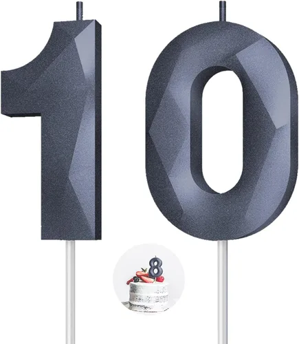 Vista 164 de Velas de cumpleaños con números (0 velas negras), forma de diamante 3D, decoración de pastel de feliz cumpleaños para niños y hombres, cumpleaños