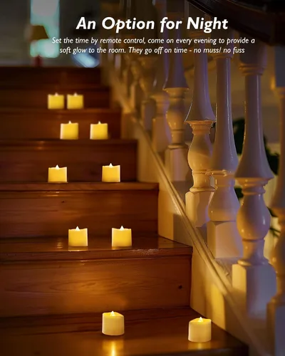 Vista 4 de Homemory - Paquete de 12 velas votivas sin llama con temporizador LED, luz de té de larga duración a pilas con temporizadores, ciclo de 6 horas
