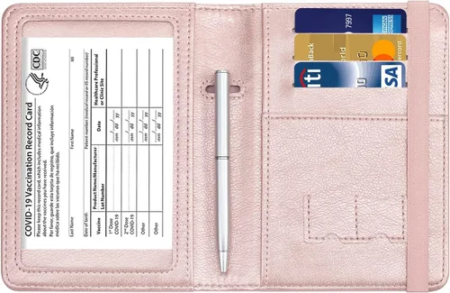 Vista 4 de HOTCOOL - Cartera de cuero con bloqueo RFID con correa elástica, con funda de viaje para pasaporte, X oro rosa, talla única, 1 tarjeta de vaca