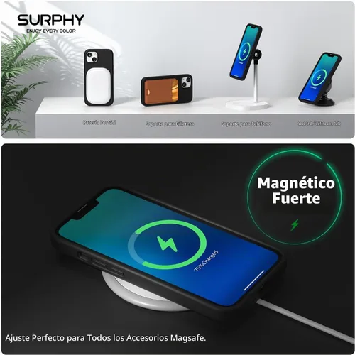 Vista 4 de SURPHY Funda magnética diseñada para iPhone 13 Mini, compatible con MagSafe (versión 2021 de 5.4 pulgadas), funda de silicona líquida con forro