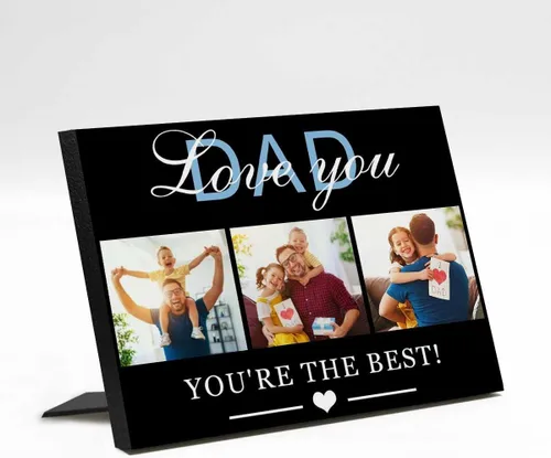 Vista 13 de InterestPrint Panel de fotos personalizado para papá y nombre para exhibición de mesa, Papá te amamos más que todas las estrellas en el cielo, marco