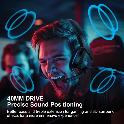 Vista 3 de Auricular para juegos para PS4, Xbox One, computadora, laptop, Mac, PS4 con micrófono, auriculares sobre la oreja, cancelación de ruido, sonido