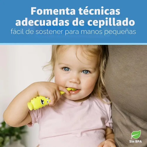 Vista 5 de Dr. Brown's ToothScrubber Cepillo de dientes para niños pequeños, cepillo de dientes de entrenamiento de triple cara con base de ventosa, monstruo
