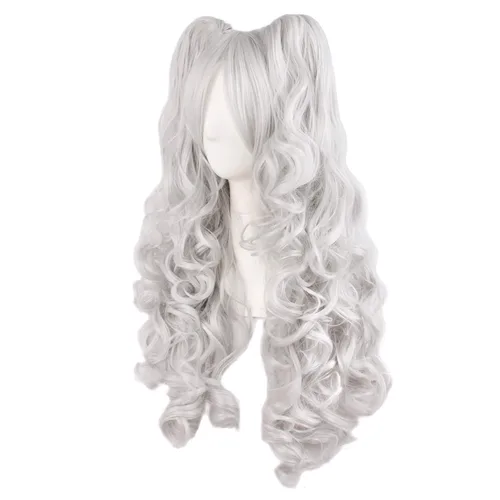 Vista 17 de Peluca MapofBeauty Lolita para disfraz, cabello largo, rizado, con coleta, Blanco