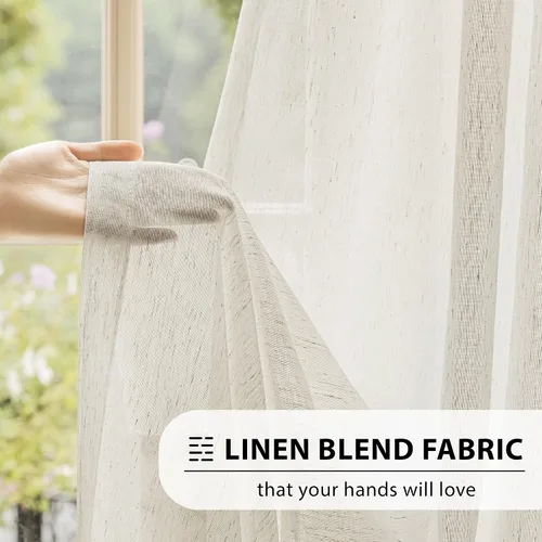 Vista 3 de FMFUNCTEX Cortinas traslúcidas de lino para dormitorio, cortinas color beige de 54 pulgadas de largo, cortinas semitransparentes cortas para sala
