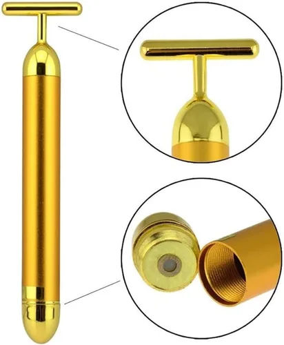 Vista 3 de pulsera de oro de 24 k, masajeador facial en forma de T, Angel Kiss Beauty Bar, belleza facial, masajeador con energía